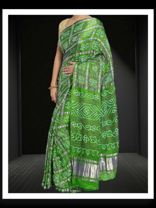 Parrot Green Bandhani Gharchola Saree Pure GajiSilk