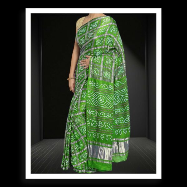 Parrot Green Bandhani Gharchola Saree Pure GajiSilk