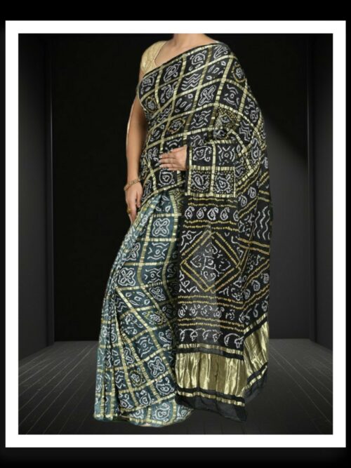 Black Grey Bandhani Gharchola Saree Pure GajiSilk