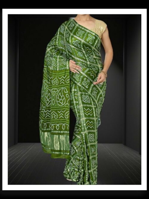 Mehndi Green Bandhani Gharchola Saree Pure GajiSilk