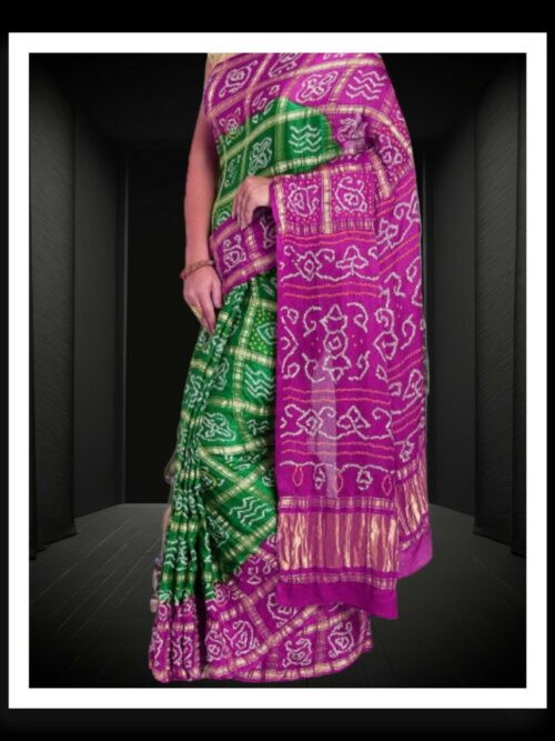 Magenta Green Bandhani Gharchola Saree Pure GajiSilk