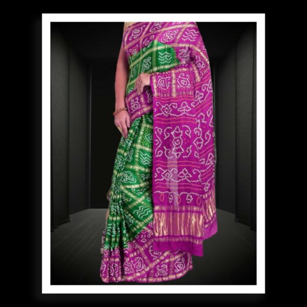 Magenta Green Bandhani Gharchola Saree Pure GajiSilk