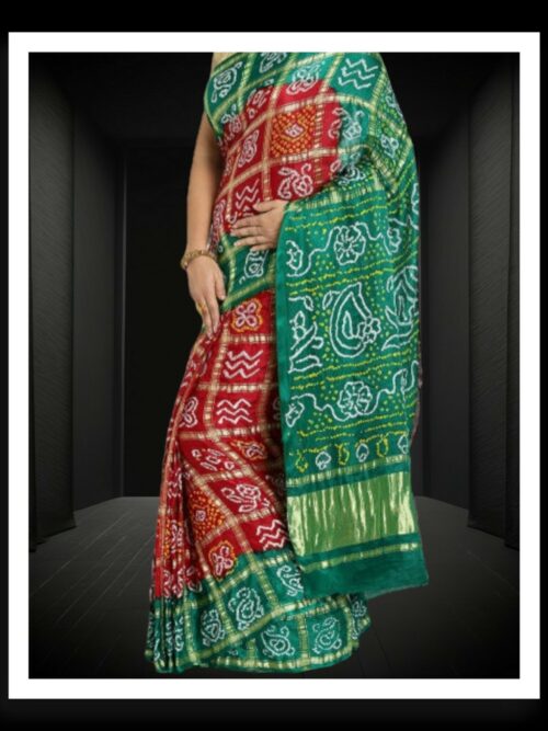 Green Red Bandhani Gharchola Saree Pure GajiSilk