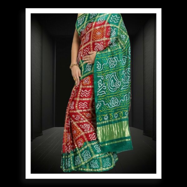 Green Red Bandhani Gharchola Saree Pure GajiSilk