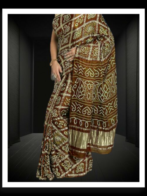 Wood Mehndi Bandhani Gharchola Saree Pure GajiSilk