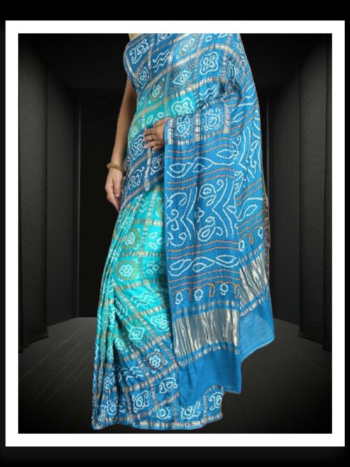 Sky Aqua Bandhani Gharchola Saree Pure GajiSilk