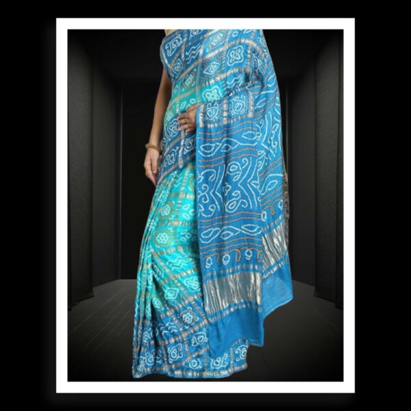 Sky Aqua Bandhani Gharchola Saree Pure GajiSilk