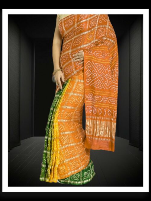 Orange Multi Bandhani Gharchola Saree Pure GajiSilk