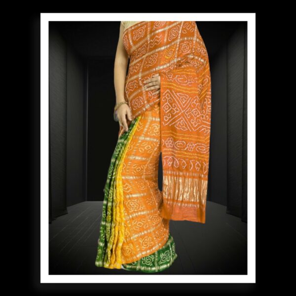 Orange Multi Bandhani Gharchola Saree Pure GajiSilk