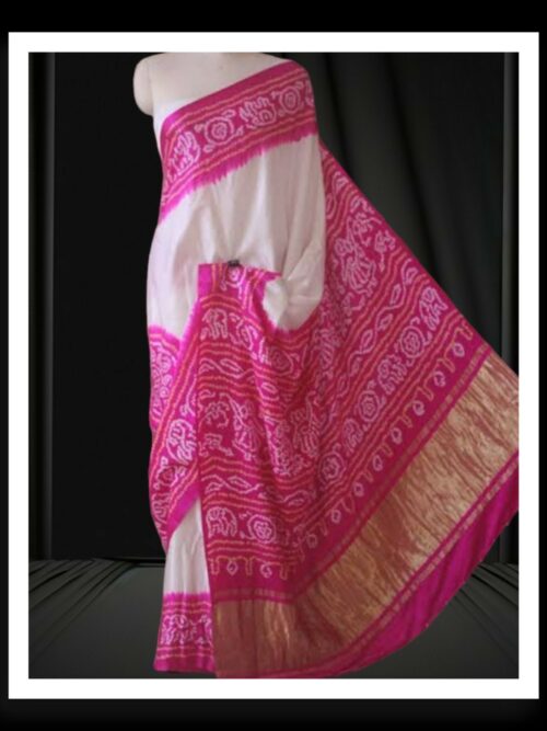 Pink White Panetar Bandhani Saree Pure GajiSilk