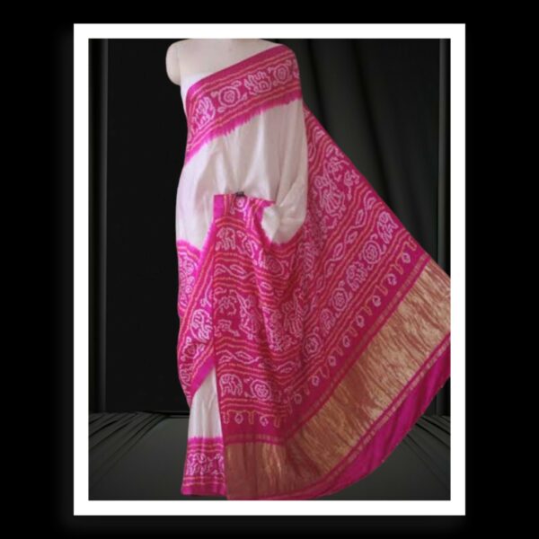 Pink White Panetar Bandhani Saree Pure GajiSilk