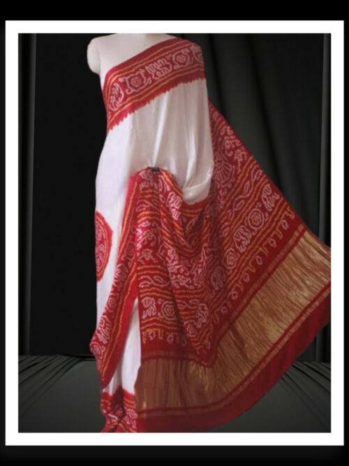 Red White Panetar Bandhani Saree Pure GajiSilk