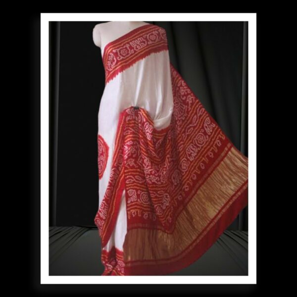 Red White Panetar Bandhani Saree Pure GajiSilk