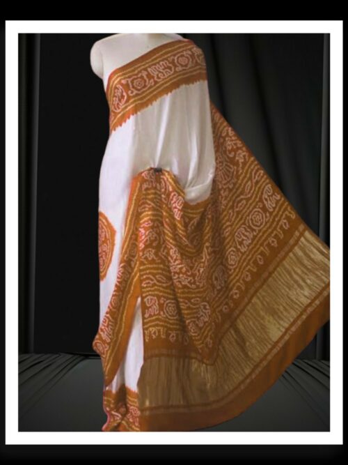 Rust White Panetar Bandhani Saree Pure GajiSilk