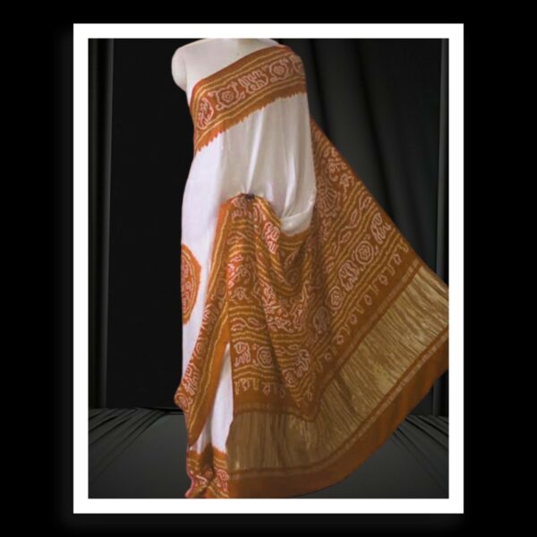 Rust White Panetar Bandhani Saree Pure GajiSilk