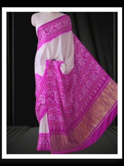 Magenta White Panetar Bandhani Saree Pure GajiSilk