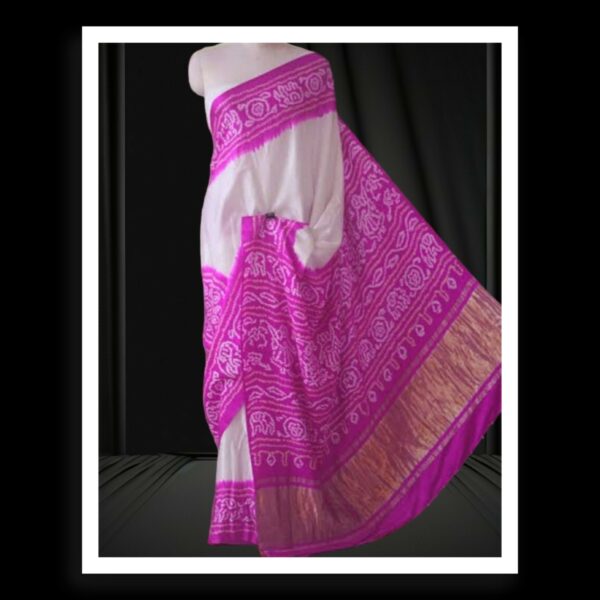 Magenta White Panetar Bandhani Saree Pure GajiSilk