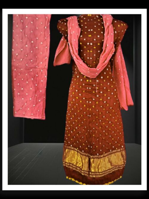 Rust Peach Pearls Bandhani Designer Dress Pure ModalSilk