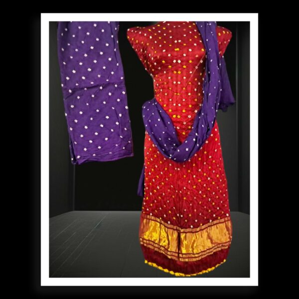 Red Purple Pearls Bandhani Designer Dress Pure ModalSilk