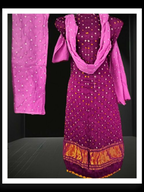 Magenta Pink Pearls Bandhani Designer Dress Pure ModalSilk