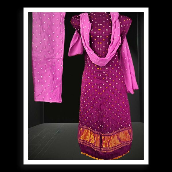 Magenta Rani Pearls Bandhani Designer Dress Pure ModalSilk