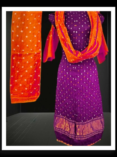 Magenta Orange Pearls Bandhani Designer Dress Pure ModalSilk