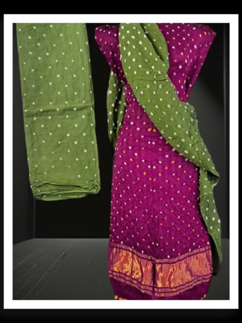 Magenta Mehndi Pearls Bandhani Designer Dress Pure ModalSilk