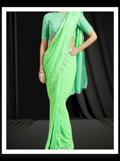 Light Green Pearls Pastel Bandhani Saree Pure GajiSilk