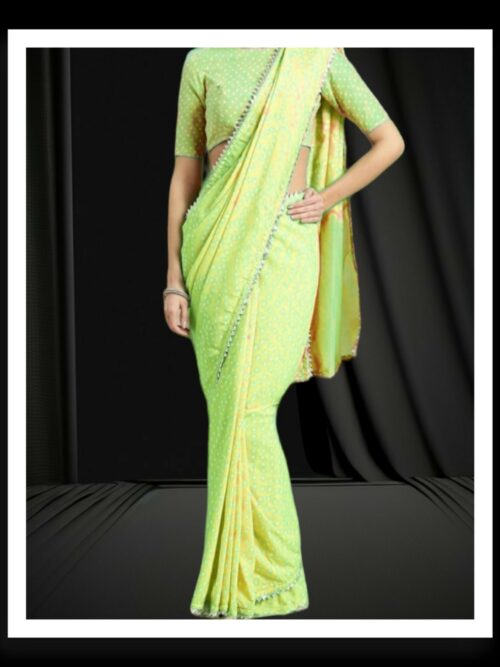 Light Parrot Pearls Pastel Bandhani Saree Pure GajiSilk