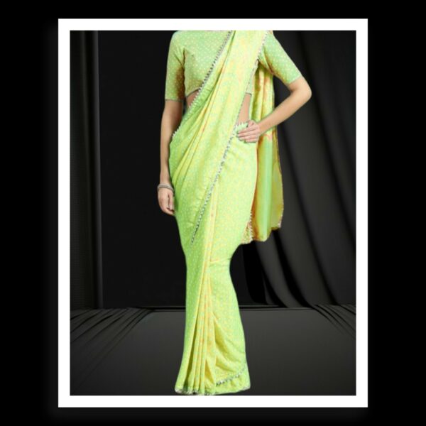 Light Parrot Pearls Pastel Bandhani Saree Pure GajiSilk