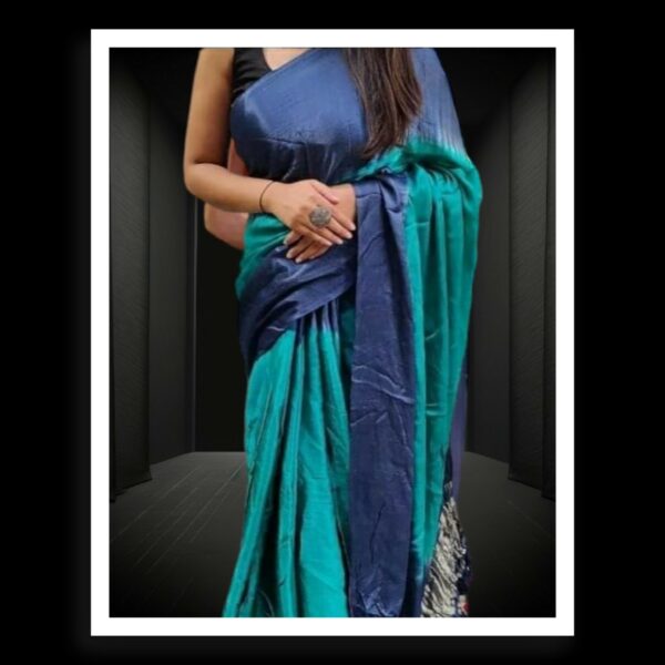 Rama Blue Red Plain Saree Pure Modal Silk