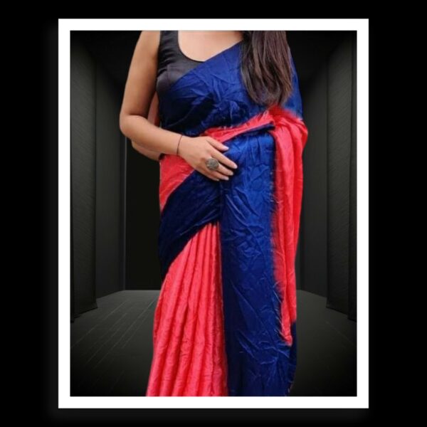 Navi Blue Red Plain Saree Pure Modal Silk