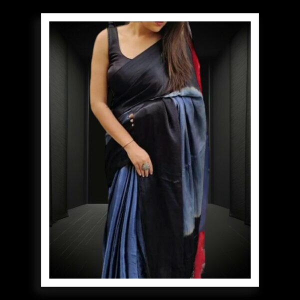 Silver Blue Black Plain Saree Pure Modal Silk