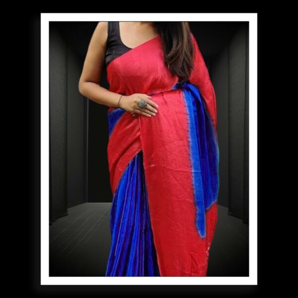 Red Blue Plain Saree Pure Modal Silk