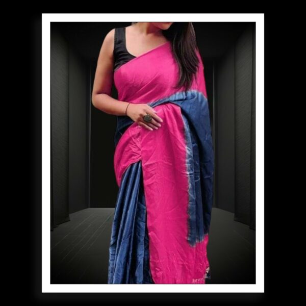 Pink Sliver Blue Plain Saree Pure Modal Silk