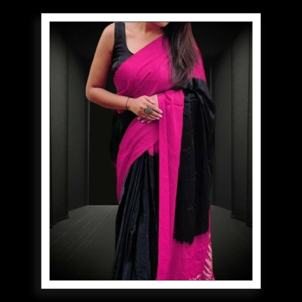 Rani Black Plain Saree Pure Modal Silk