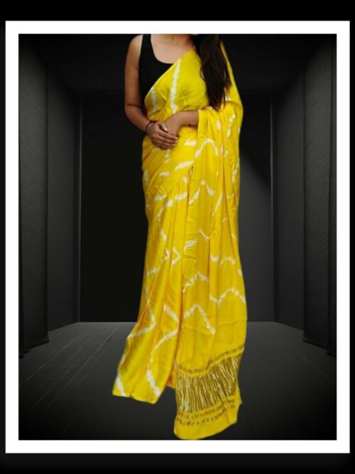 Yellow Shibori Leheriya Saree Pure Modal Silk