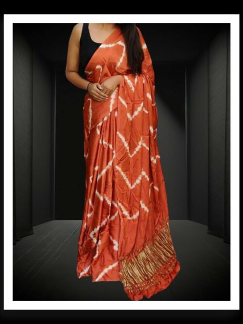Rust Shibori Leheriya Saree Pure Modal Silk