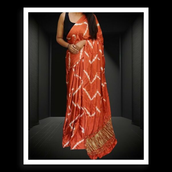 Mustered Red Shibori Leheriya Saree Pure Modal Silk