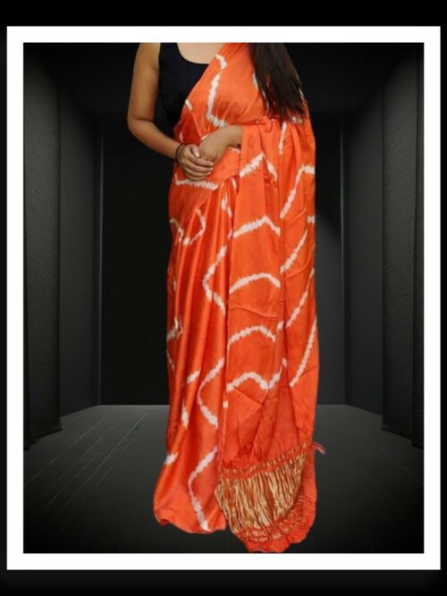 Orange Shibori Leheriya Saree Pure Modal Silk