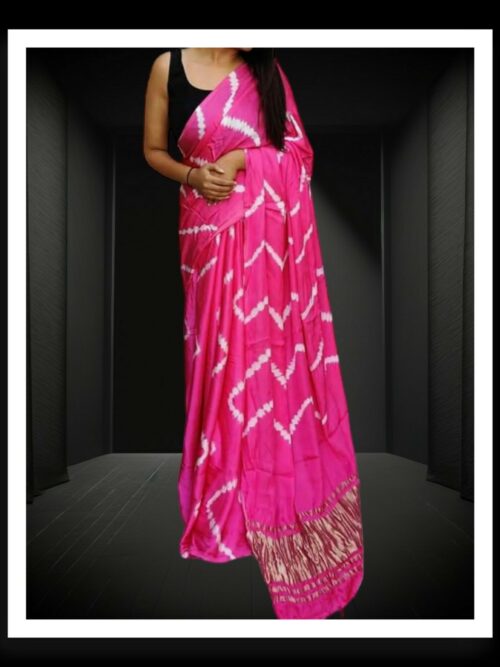 Pink Shibori Leheriya Saree Pure Modal Silk