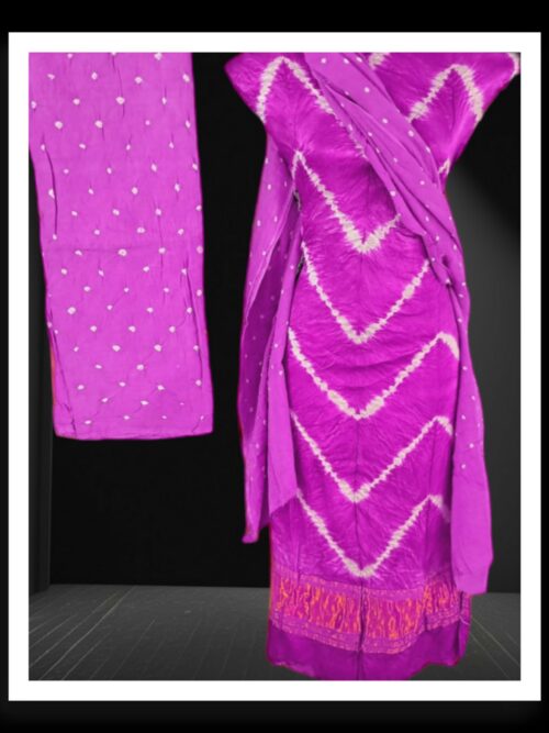 Magenta Shibori Lehariya Designer Dress Material Pure GajiSilk