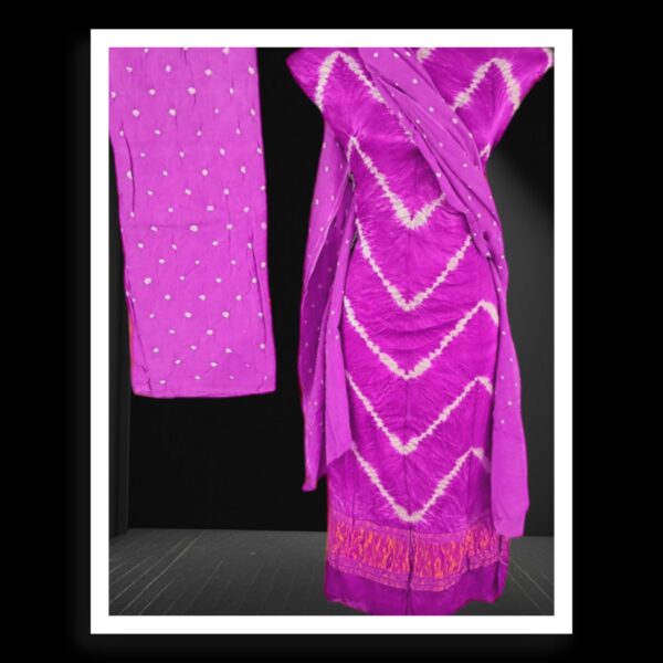 Magenta Shibori Lehariya Designer Dress Material Pure GajiSilk