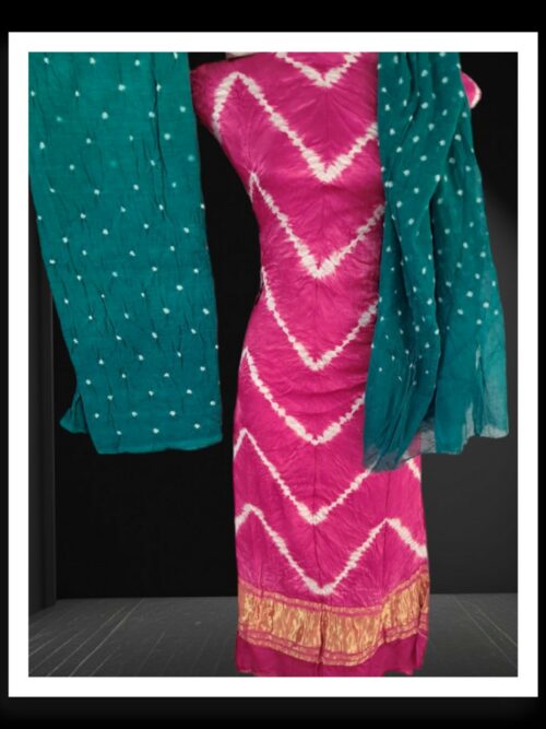 Pink Rama Shibori Lehariya Designer Dress Material Pure GajiSilk