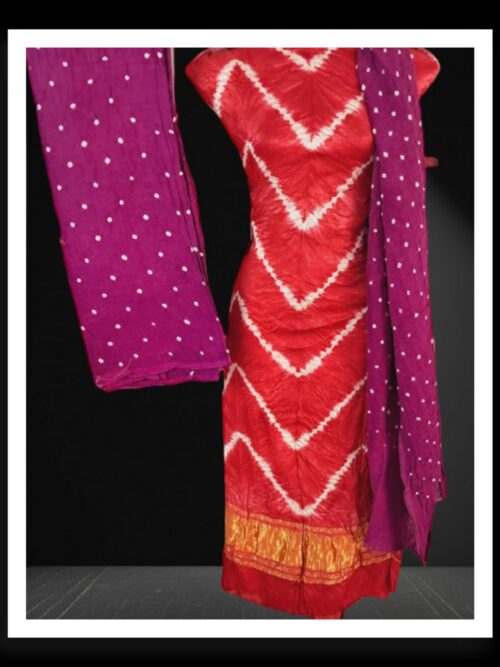 Red Wine Shibori Lehariya Designer Dress Material Pure GajiSilk