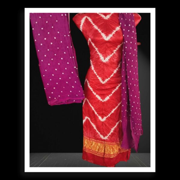 Red Wine Shibori Lehariya Designer Dress Material Pure GajiSilk