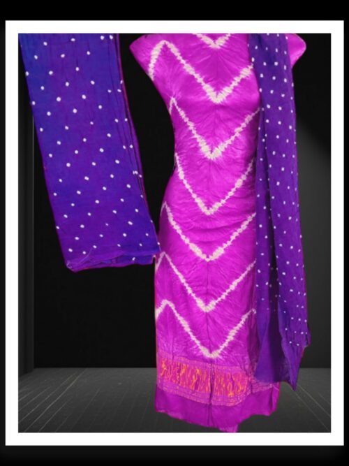 Pink Purple Shibori Lehariya Designer Dress Material Pure GajiSilk