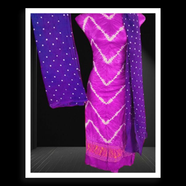 Pink Purple Shibori Lehariya Designer Dress Material Pure GajiSilk