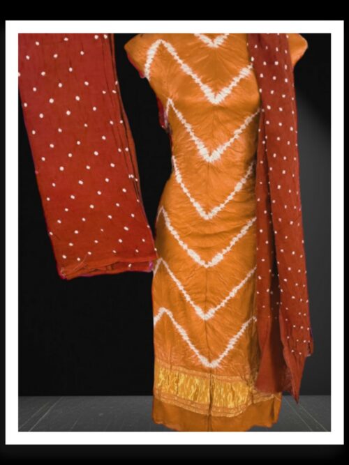 Rust Brown Shibori Lehariya Designer Dress Material Pure GajiSilk