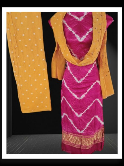 Pink Golden Shibori Lehariya Designer Dress Material Pure GajiSilk